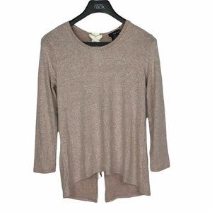 Pure Rebel Marled Hi Lo Lace up Back Top Dusty Rose Long Sleeve Soft Cotton